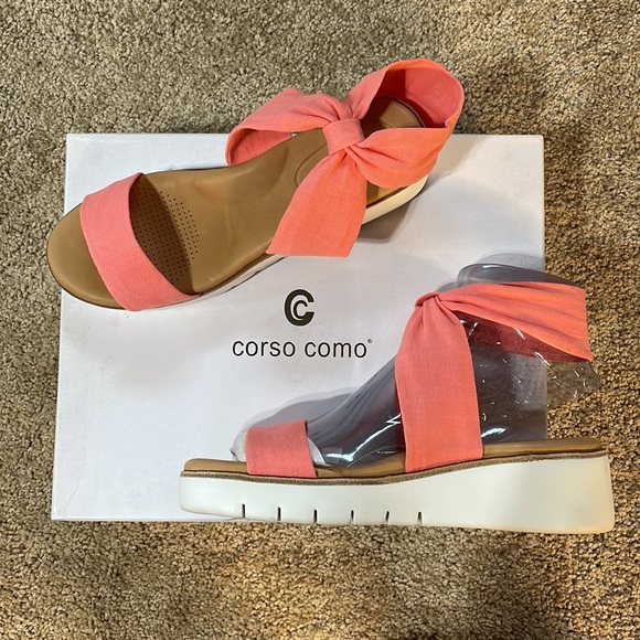 NIB coral pink sandals 6.5M porcelain rose stretch fabric + leather beach pool - Picture 4 of 16